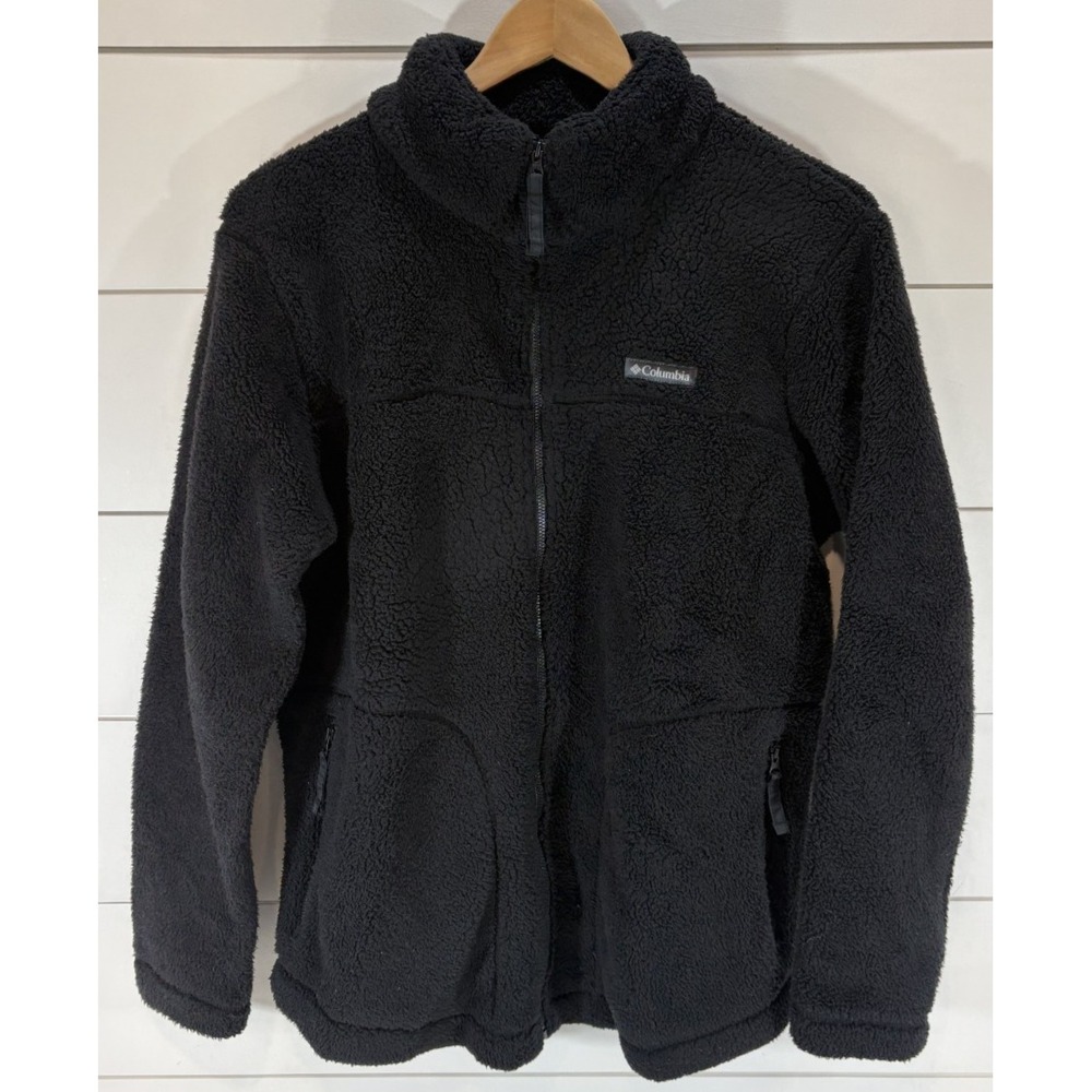 Columbia Sportswear Sherpa Fleece Jacket Black Full Zip Size Large L Outdoor